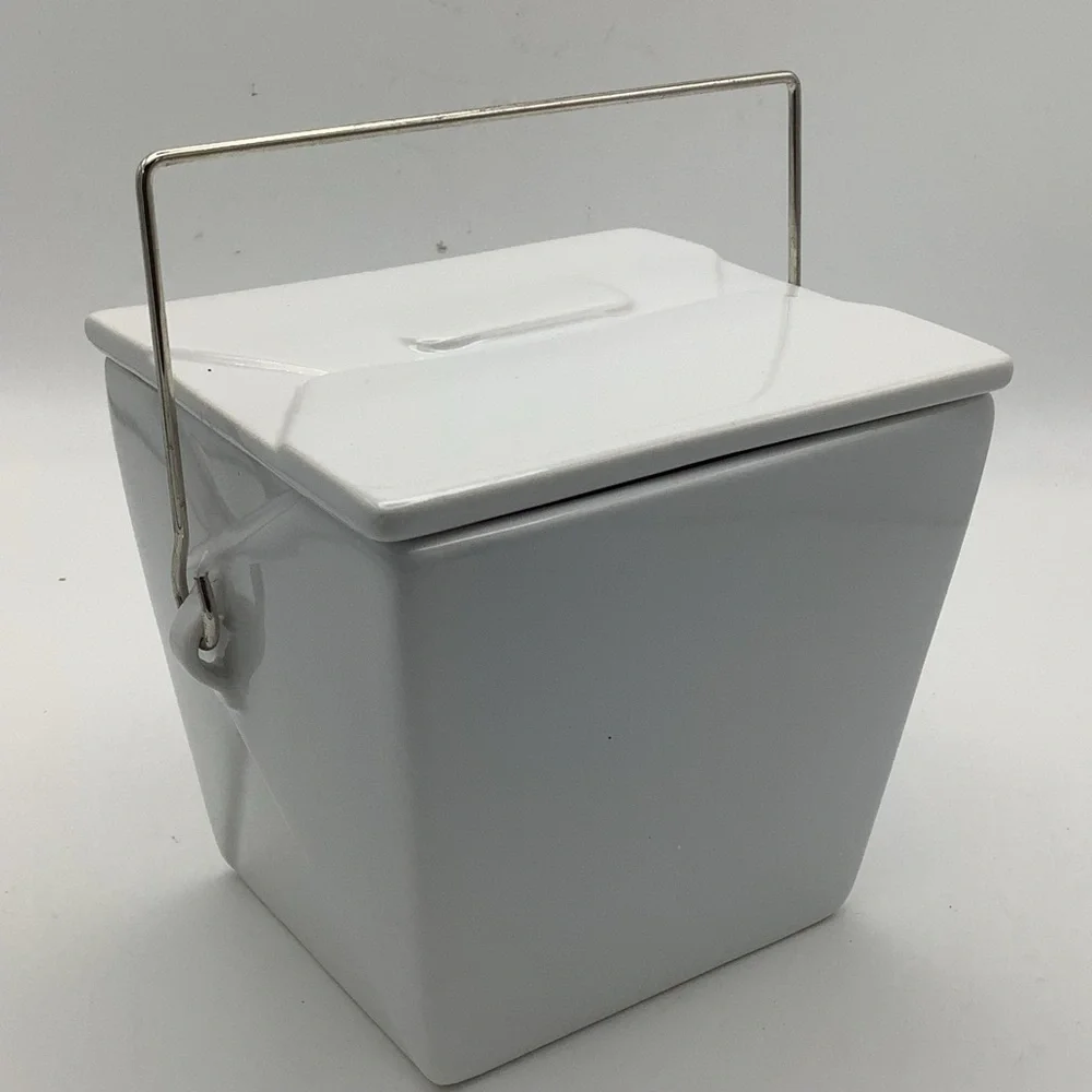 Pottery Barn Ceramic Chinese Take Out Box with Metal Handle